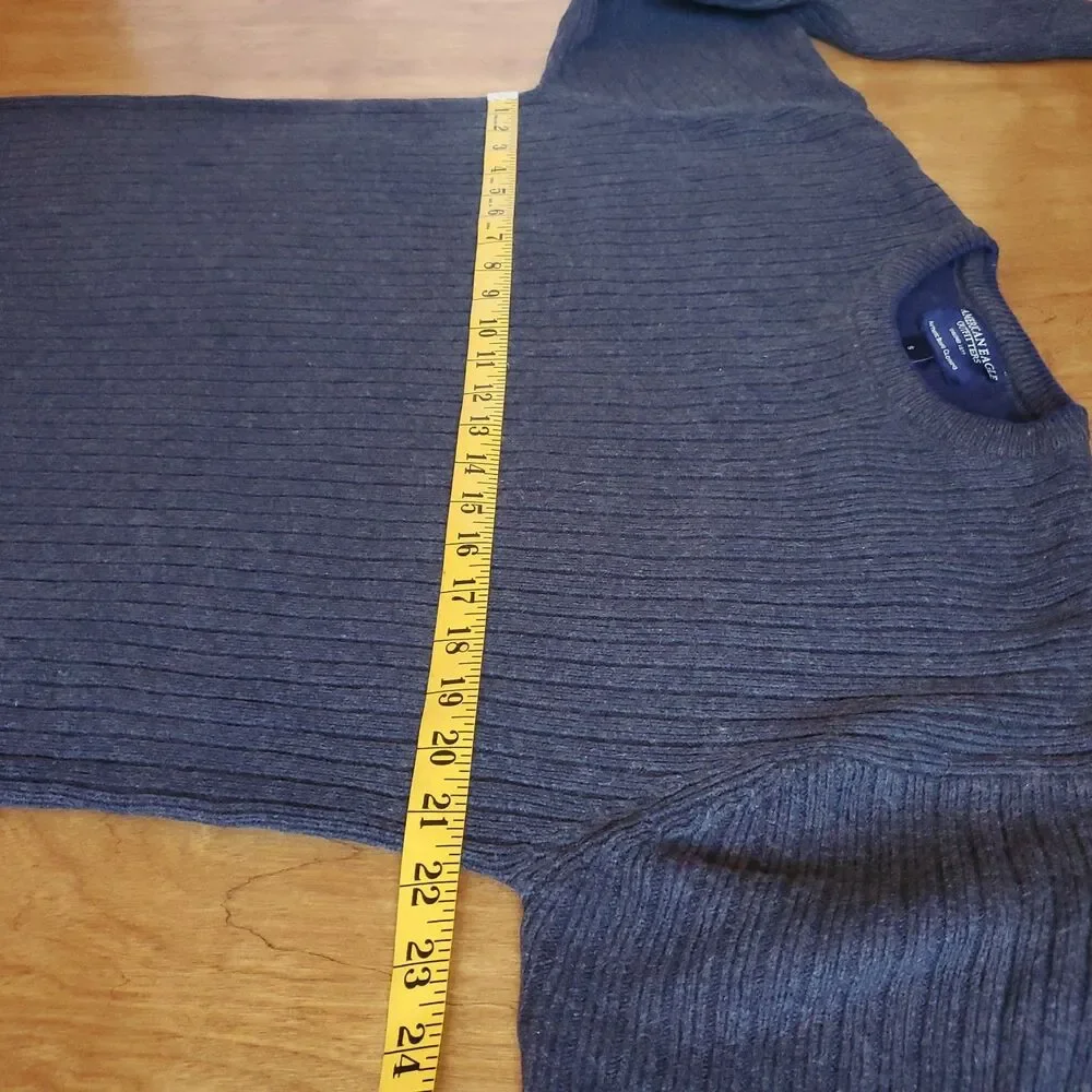 Vintage Y2K Ribbed Sweater Mens S Gray Cotton Wool Blend Pullover 90s 2000s